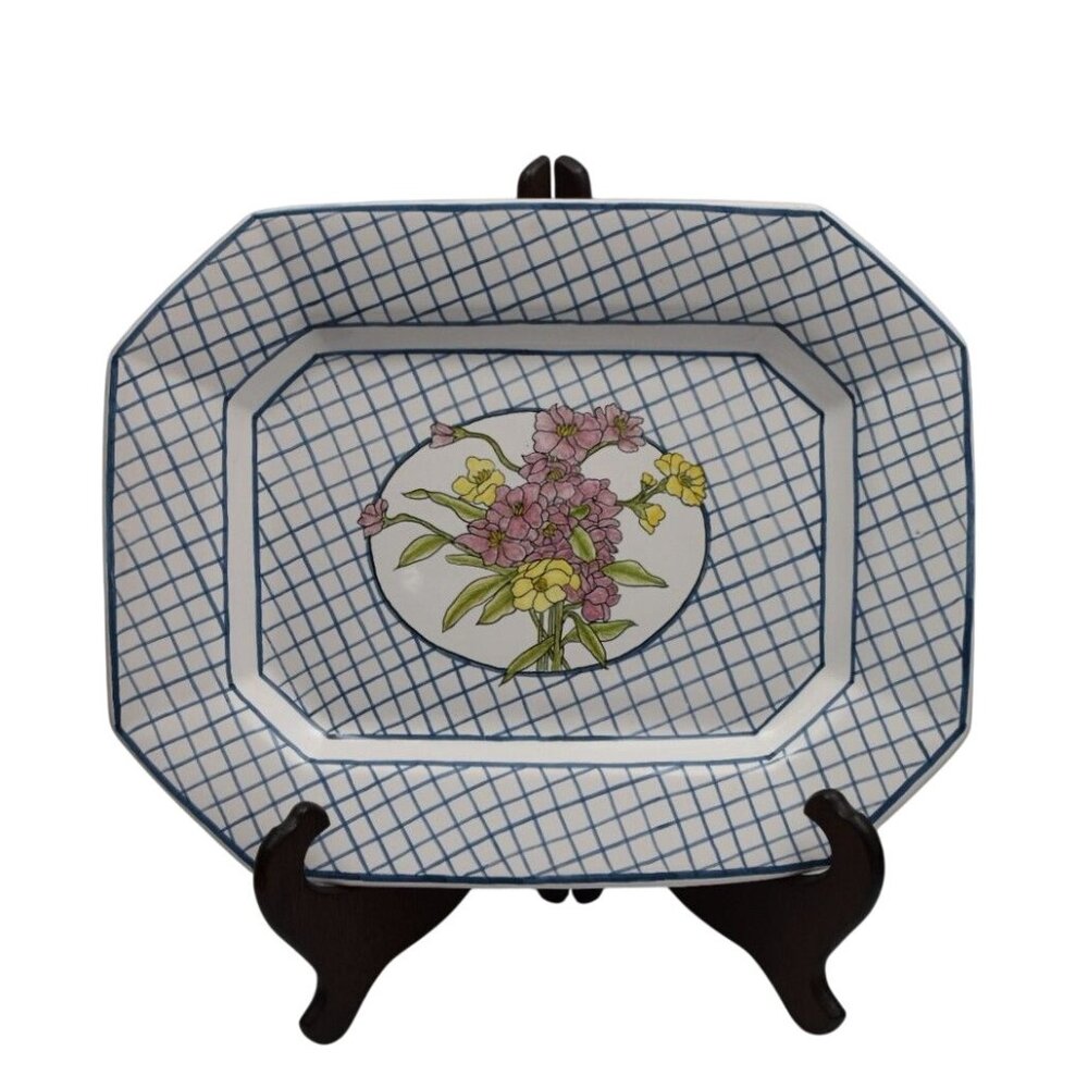 Estrela De Conimbriga Serving Platter Portugal Pottery Blue White Flower